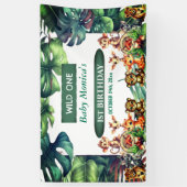 Banderoles Wild Un Anniversaire Jungle Safari Feuilles tropic (Vertical)