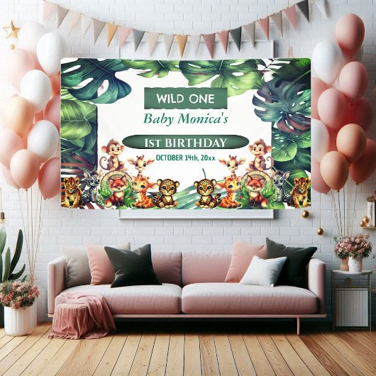 Banderoles Wild Un Anniversaire Jungle Safari Feuilles tropic