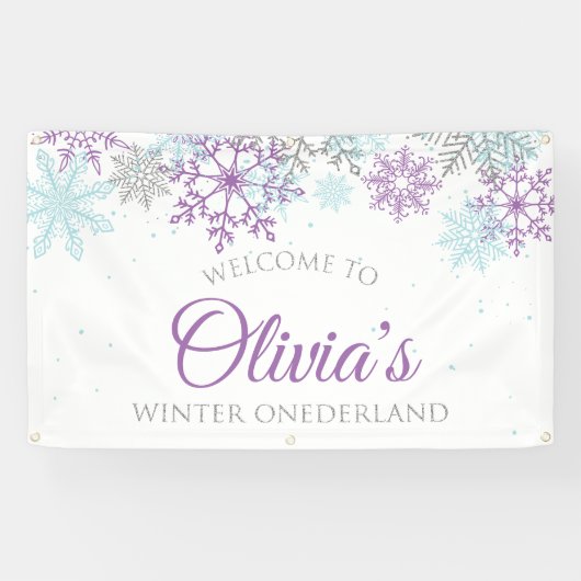 Banderoles Winter Onederland Purple Blue Anniversaire Bienven (Horizontal)