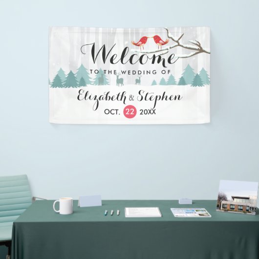 Banderoles Winter Wonderland Birds & Reindeer Mariage Bannièr (Salon professionnel)