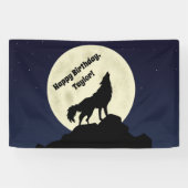 Banderoles Wolf Howling à la lune Midnight Blue (Horizontal)