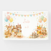 Banderoles Woodland Animals Bunny Bear Fox Birthday Backdrop  (Horizontal)