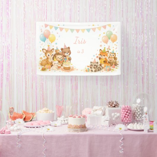 Banderoles Woodland Animals Bunny Bear Fox Birthday Backdrop  (Fête)