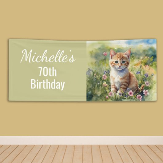 Banderoles Yellow Orange Tabby Kitten Cat  70th Birthday