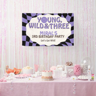 Banderoles Young Wild and Three Lavender Retro 3rd Birthday