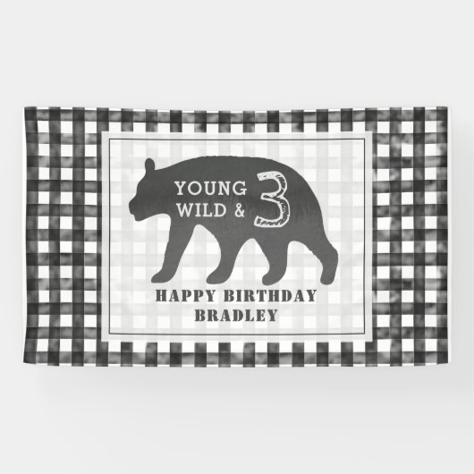 Banderoles Young Wild & Three Bear En vichy Anniversaire (Horizontal)