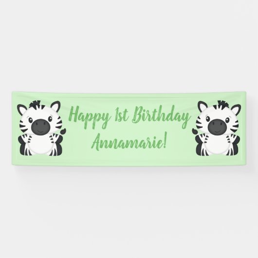 Banderoles Zebra Birthday Party Green (Horizontal)