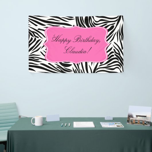 Banderoles Zèbre noir et blanc Imprimer avec rose chaud Anniv (Salon professionnel)