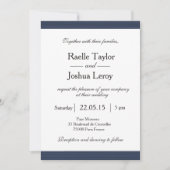 Bandes bleu marine blanc gris faire-part de mariag (Devant)