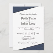 Bandes bleu marine blanc gris faire-part de mariag (Devant)