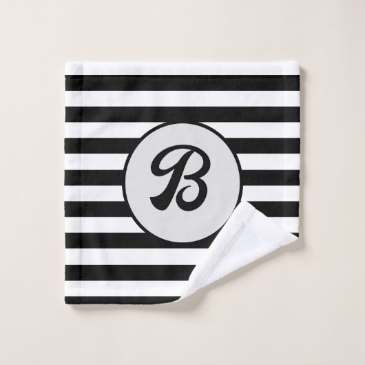 Bandes classiques noires et blanches avec monogram (Gant de toilette)