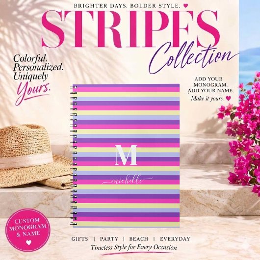 Bandes Colorées avec Monogramme en Script