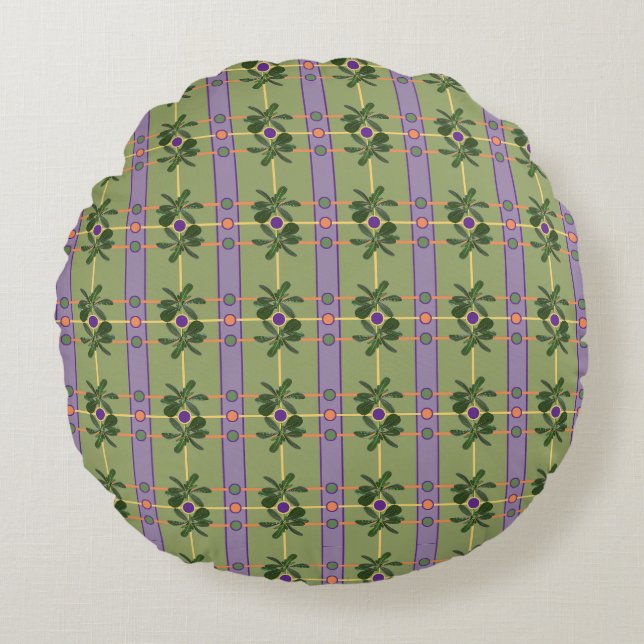 Bandes de lavande pâle avec Coussin rond vert (Devant)
