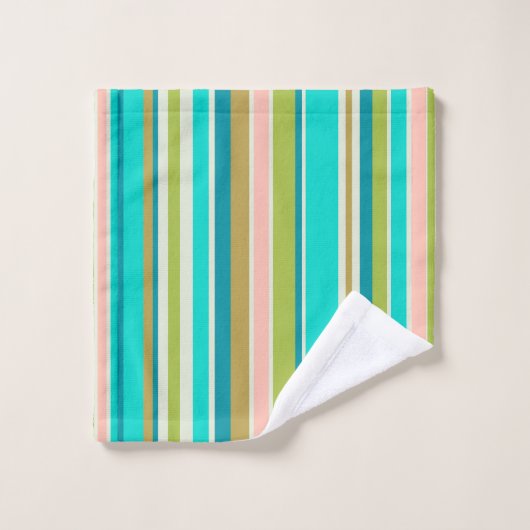 Bandes de pêche et turquoise roses rétro-verticale (Gant de toilette)