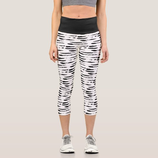 Bandes d'encre noir et blanc Motif Capri Leggings (Recto)