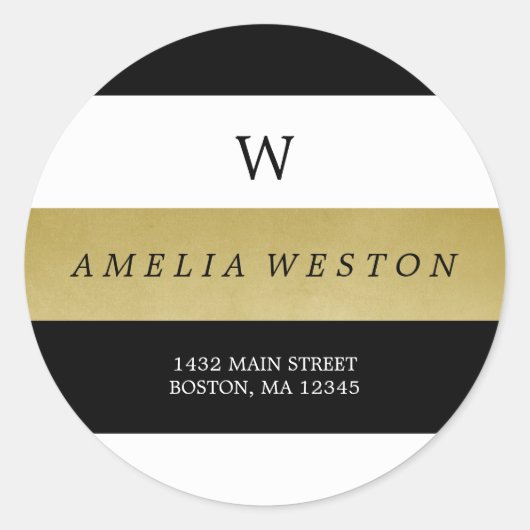 Bandes d'or Noir & Faux | Étiquette d'adresse de r (Devant)