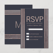 Bandes d'or rose et cartes RSVP bleu marine (Devant / Derrière)