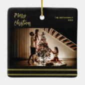 Bandes dorées de Noël Ornement Carré en céramique (Dos)