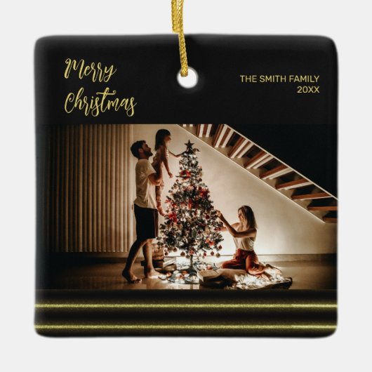 Bandes dorées de Noël Ornement Carré en céramique (Devant)