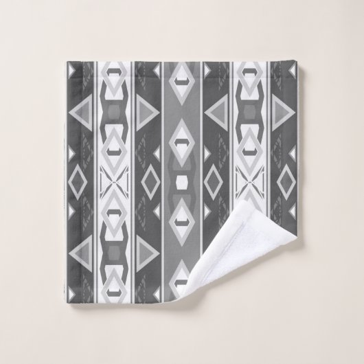 Bandes et formes géométriques gris blanc (Gant de toilette)