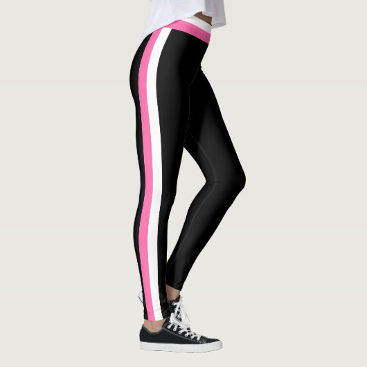 Bandes latérales blanches et roses Leggings sporti (Droite)