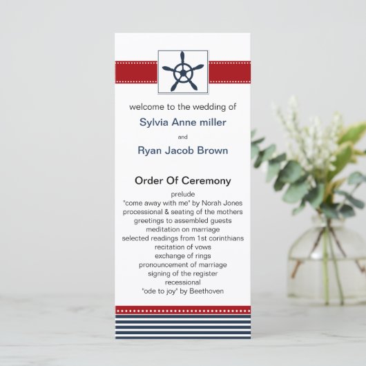 bandes marines, gouvernail, programmes de mariage  (Debout devant)