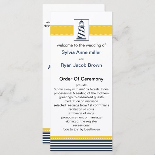 bandes marines, phare, programmes de mariage nauti (Devant / Derrière)