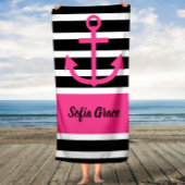 Bandes noires Ancre rose Nom du script Serviette d