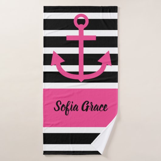 Bandes noires Ancre rose Nom du script Serviette d (Serviette de bain)