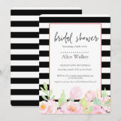 Bandes noires avec pivoines carte de douche nuptia (Devant / Derrière)