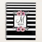 Bandes noires et blanches Monogramme floral rose (Devant)