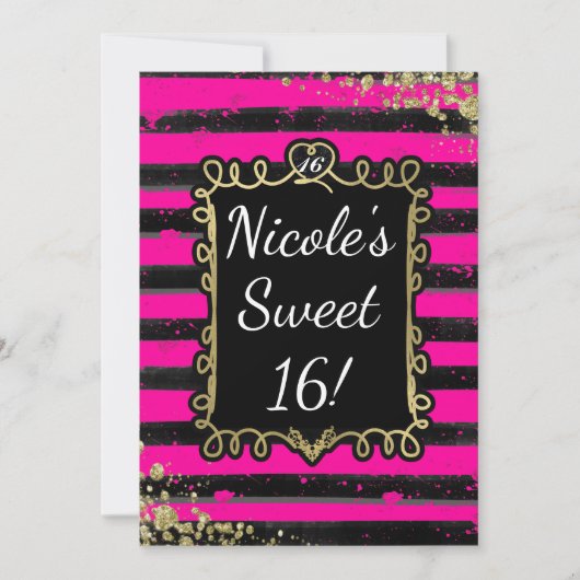 Bandes noires et roses Gold Foil Invitations (Devant)