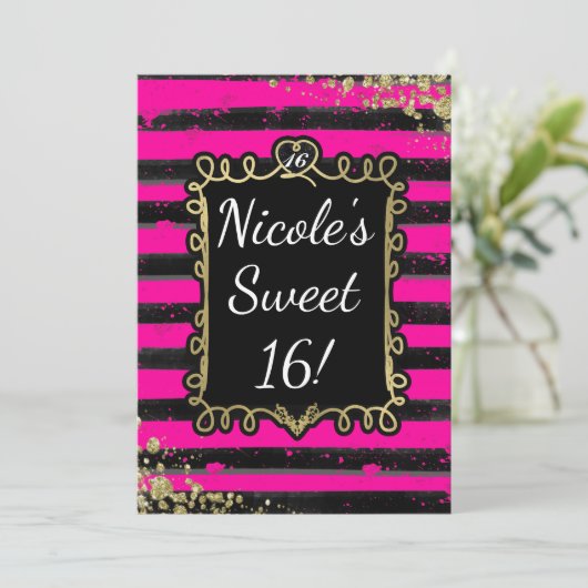 Bandes noires et roses Gold Foil Invitations (Debout devant)