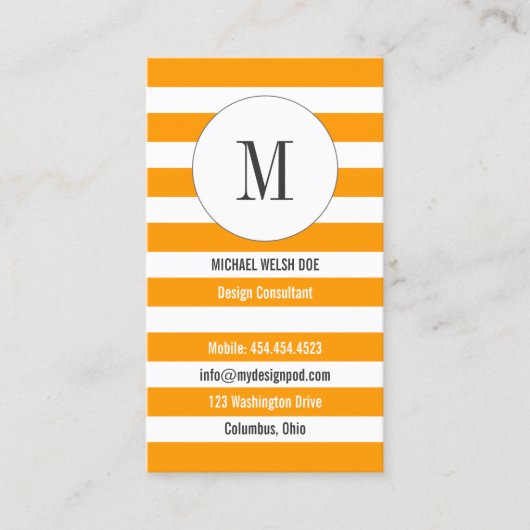 Bandes orange jaune avec Carte de visite Monogramm (Devant)