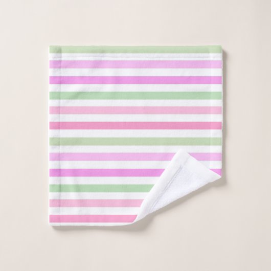 Bandes, rose, vert (Gant de toilette)