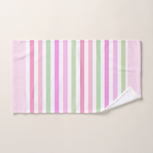 Bandes, rose, vert (Serviette à main)
