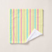 Bandes roses, bleues et marron sur le jaune (Gant de toilette)