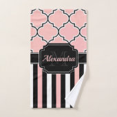 Bandes roses & Quatrefoil (Serviette à main)