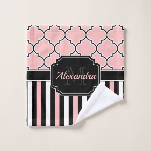 Bandes roses & Quatrefoil (Gant de toilette)