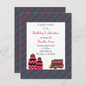 Bandes rouges et grises Invitation d'anniversaire (Devant / Derrière)