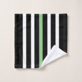 Bandes verticales noir et blanc accents verts (Gant de toilette)