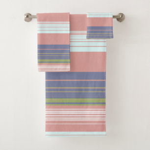 Bandes verticales roses, bleues et oliviennes. Ser