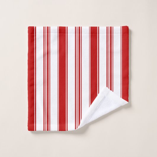 Bandes verticales rouges et blanches (à grande éch (Gant de toilette)