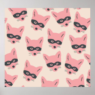 Bandit Fox Koppen: Roze Beige Patroon Poster