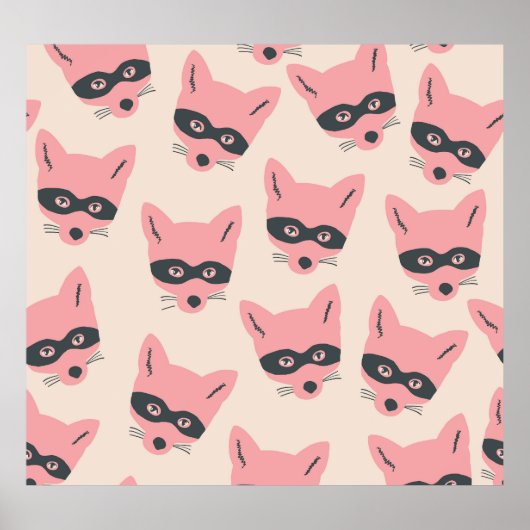 Bandit Fox Koppen: Roze Beige Patroon Poster (Voorkant)