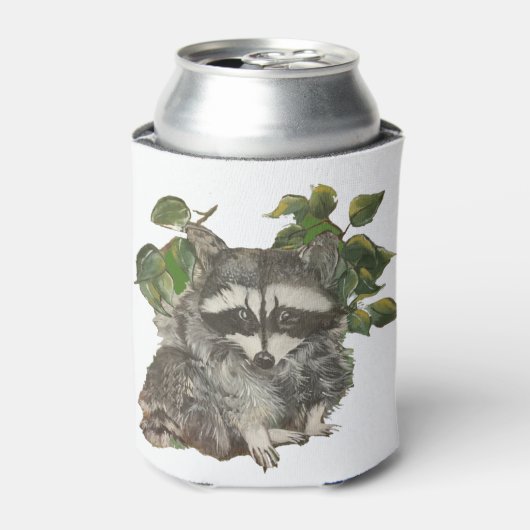 Bandit Zwart Wit Raccoon Prullenbak Panda Blikjeskoeler (Blikje Voorkant)