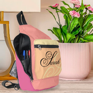 Bandoulière Peach Pink Nom Monogramme Coupe Sac à coudre