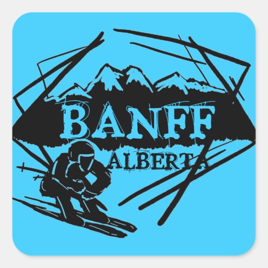 Banff Alberta Canada blue skier logo stickers (Voorkant)
