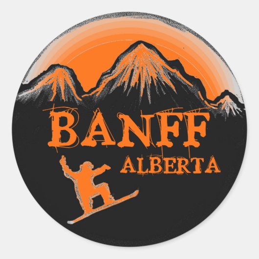 Banff Alberta Canada oranje snowboard stickers (Voorkant)
