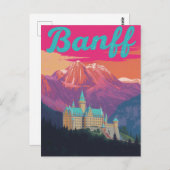 Banff Castle Mountains Retro Art Briefkaart (Voorkant / Achterkant)